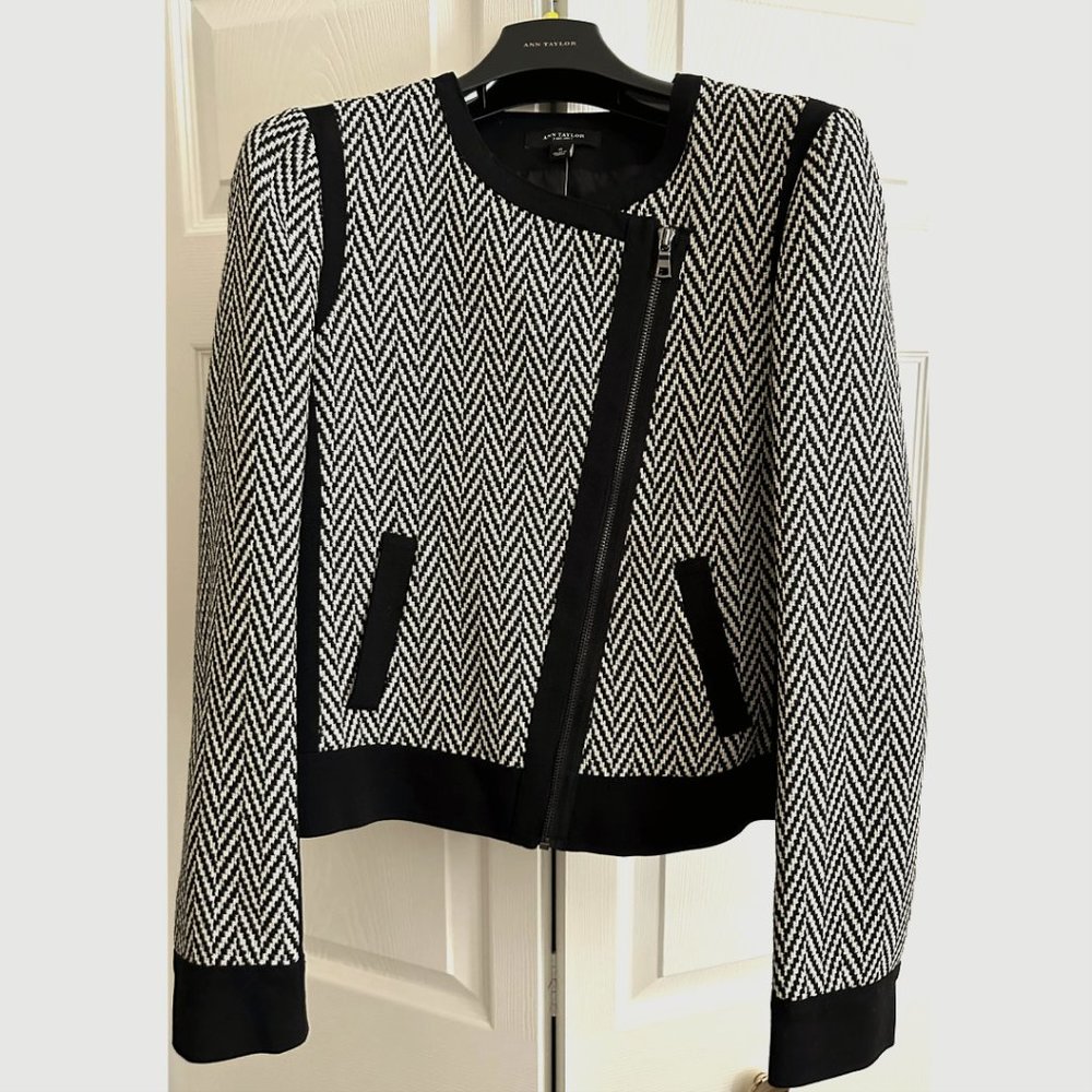 Ann Taylor Herringbone Moto Jacket, Size 8, NWT